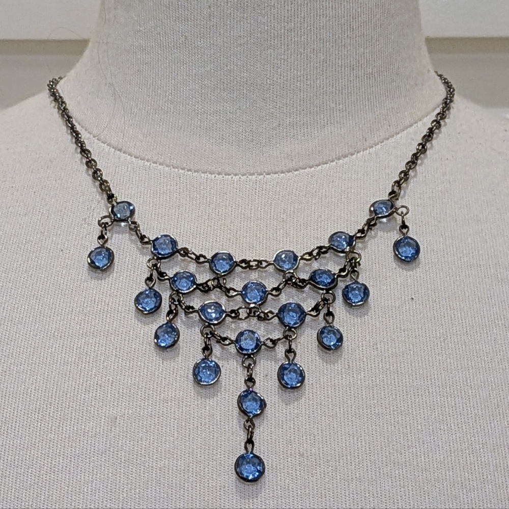 3/$30 NWT Beckwoman 18" Pale Blue Gemstone Oxidized Silvertone Drop Necklace